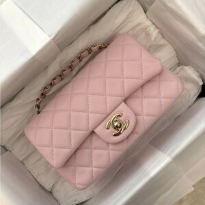 **SOLD** 24S Chanel Rose Clair Pink Mini Flap Rectangular Bag - New